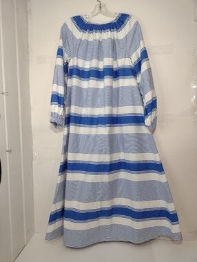 ANN MASHBURN Blue and White Striped Maxi Dress Size (S) Oversized